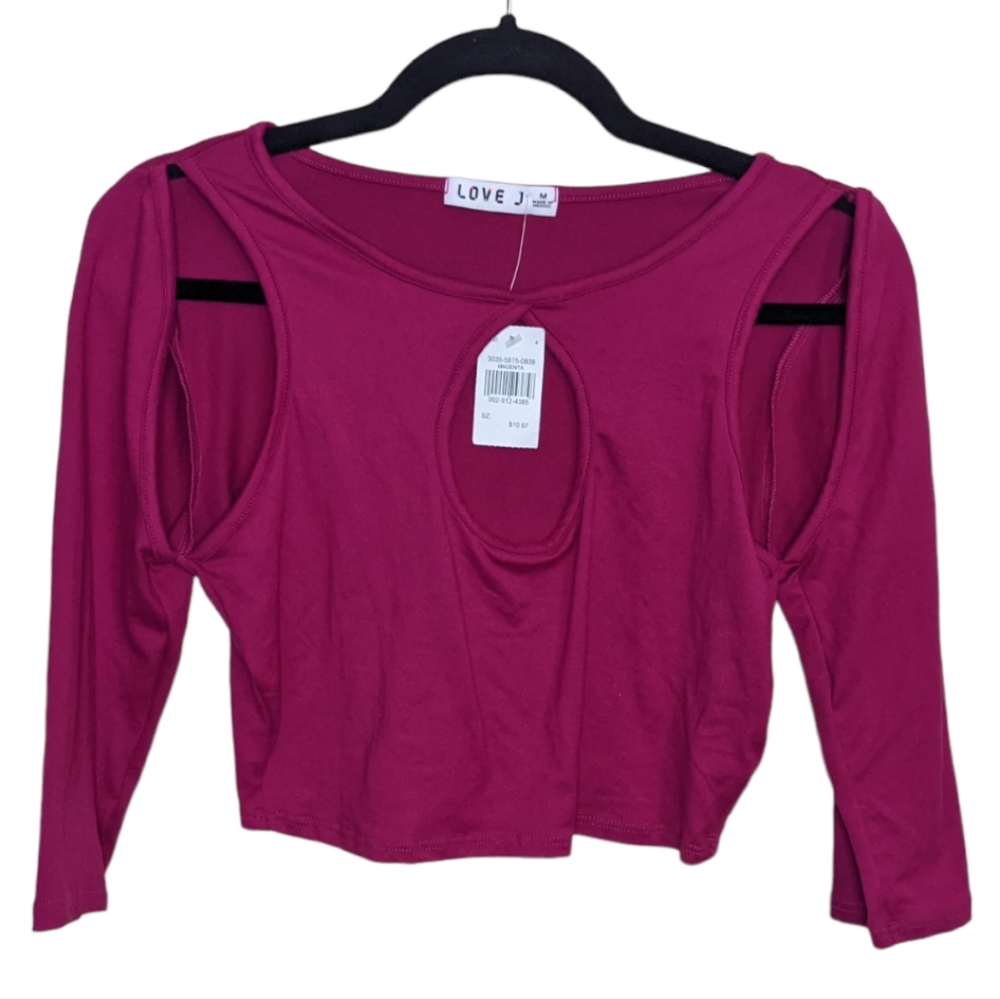 NWT Love J Magenta Long Sleeve Cut-Out Crop Top 💖